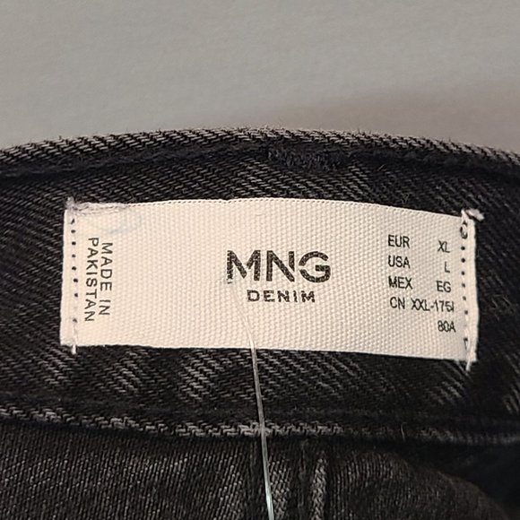 MNG Mango Jean Skirt Black Distressed Mini Raw Hem Button Fly Womens Large NWT - Picture 7 of 12